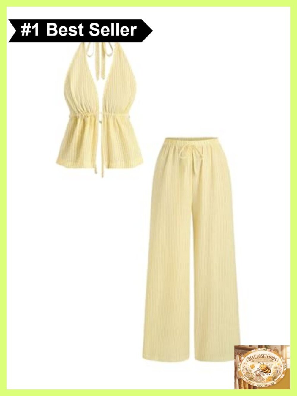 Women's Striped Halter Top and Wide Leg Pants Two Piece Set